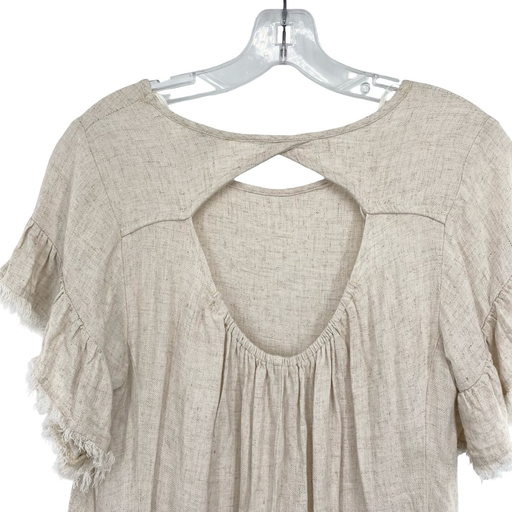 Umgee Linen Blend Oatmeal Boho Fringe Dress Size Medium - Picture 8 of 10